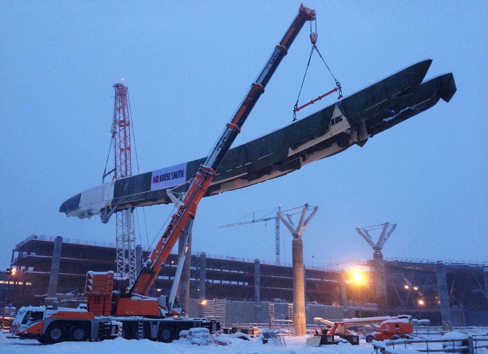 Vestkran Kruse Smith samløft Gardermoen Limtrebjelke